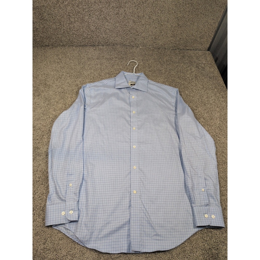 Joseph Abboud Mens Blue Micro Check Non-Iron Dress Shirt 15.5 34/35 Classic Fit